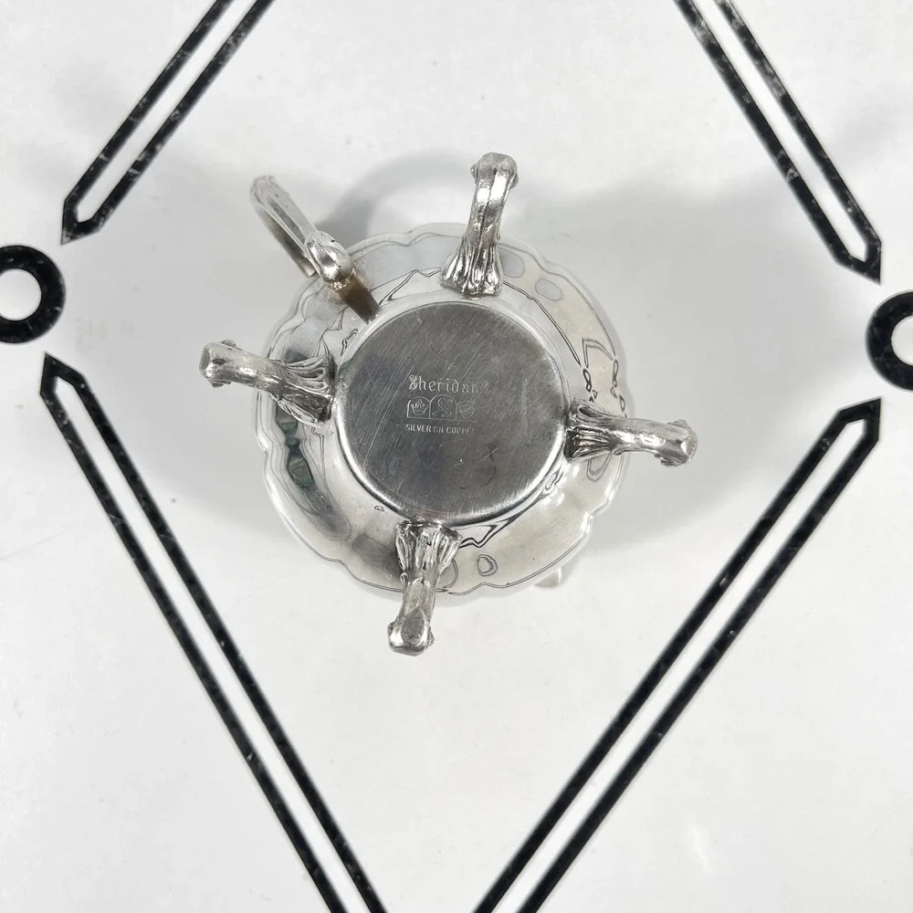 Sheridan Silver on Copper Footed Creamer‎ Pitcher Etched Melon Design